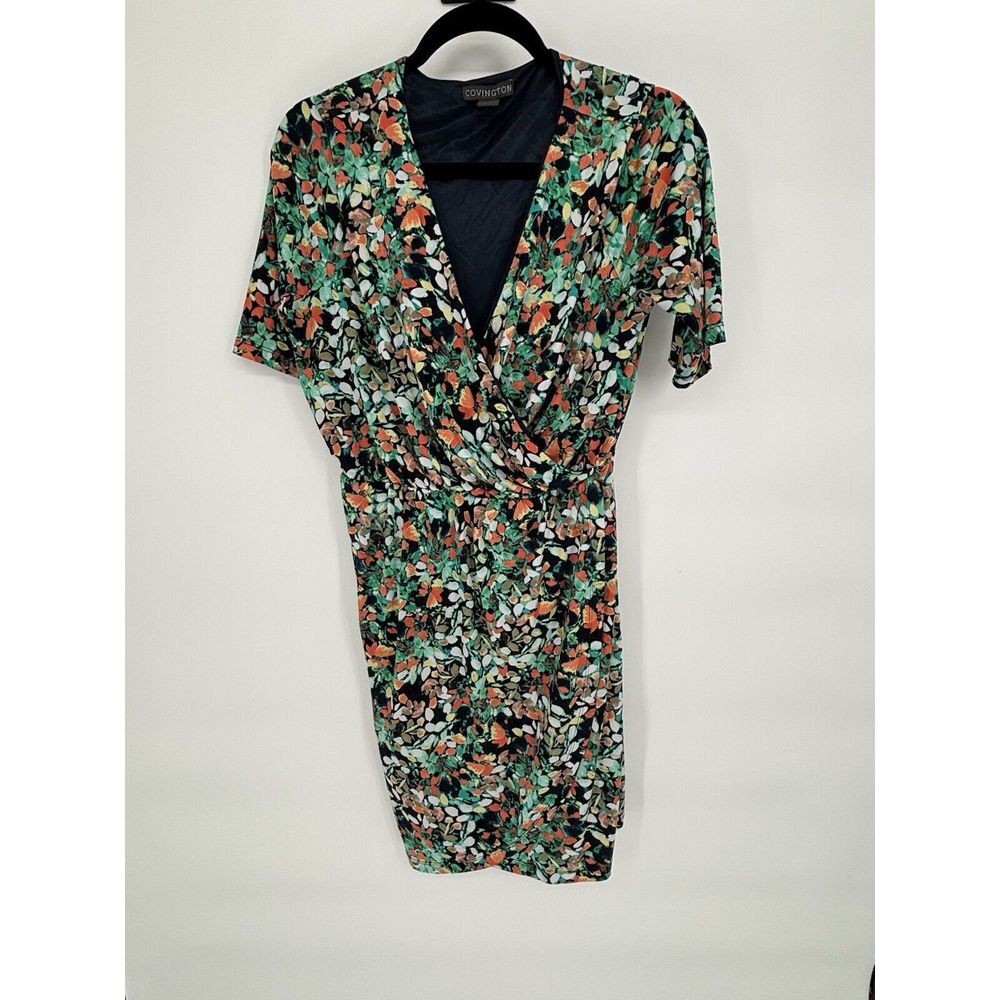 Covington Women Missy Faux Wrap Dress Size Large Multicolored Lined Tie Waist